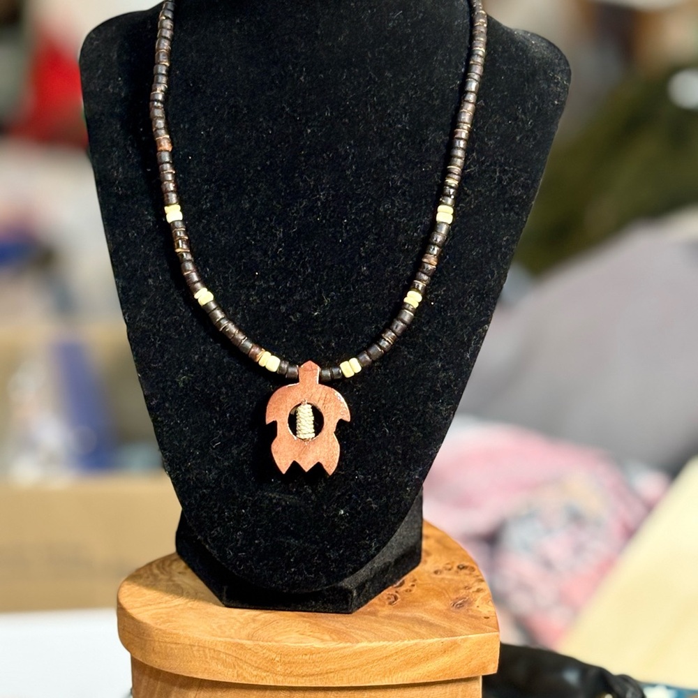 Handcrafted Turtle Pendant Necklace - Brown and Tan